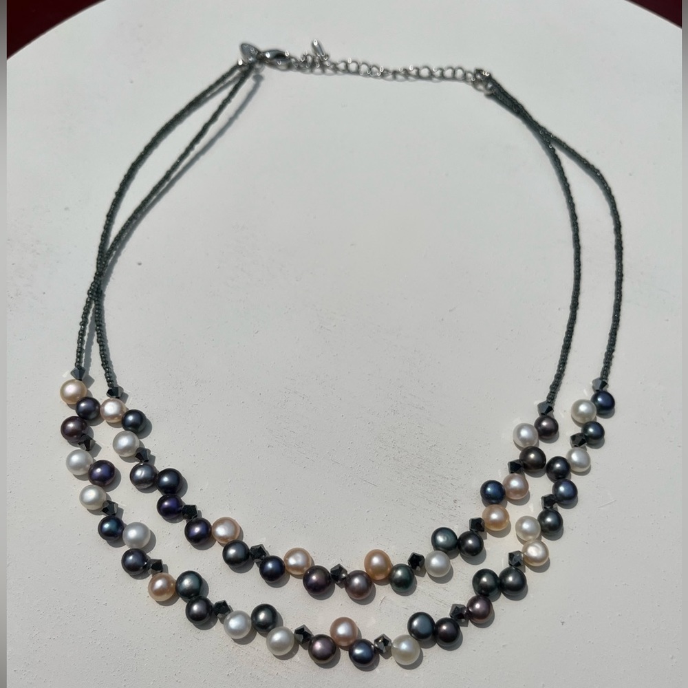 Lia Sophia Necklace with real pearls double strand